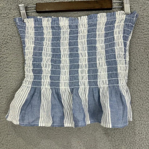 American Eagle tube top womens medium blue white striped ruffle stretch costal‎ - Picture 5 of 6